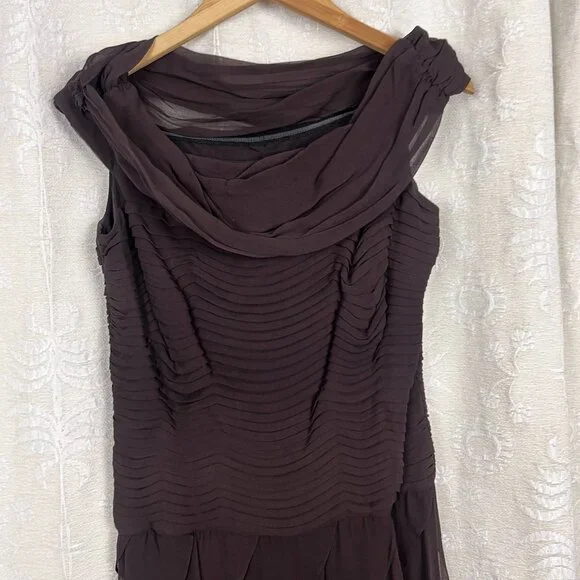 Tadashi Shoji silk chiffon flutter maxi dress evening gown off shoulder formal - Picture 3 of 8